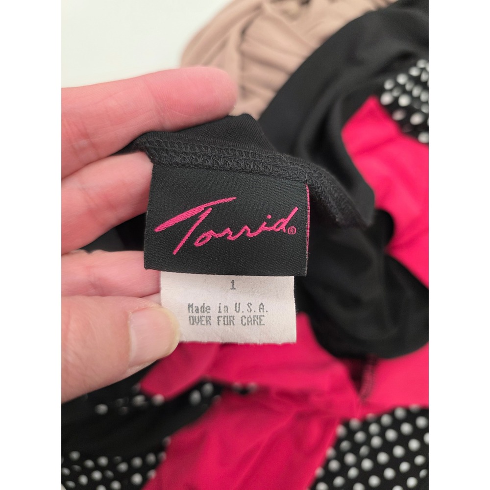 Torrid Womens Pink Black Polka Dot Empire Waist Dolman Sleeve Tunic Top Size 1 - Picture 8 of 9